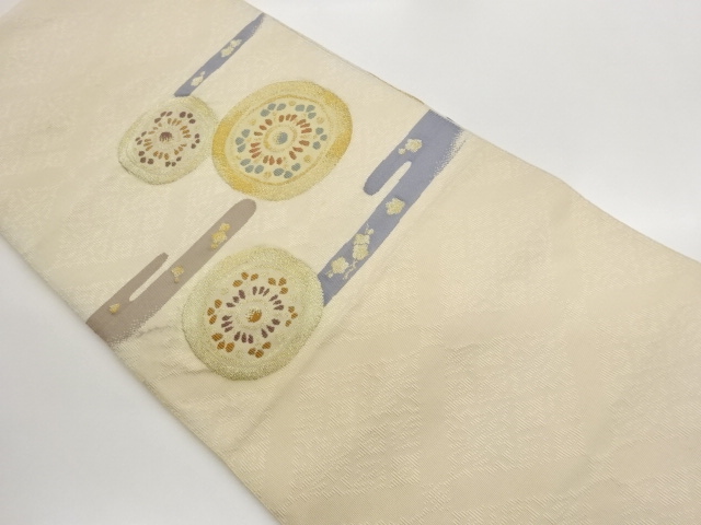 JAPANESE KIMONO / ABSTRACT FLORAL PATTERN WOVEN A MISTY HAZE NAGOYA OB